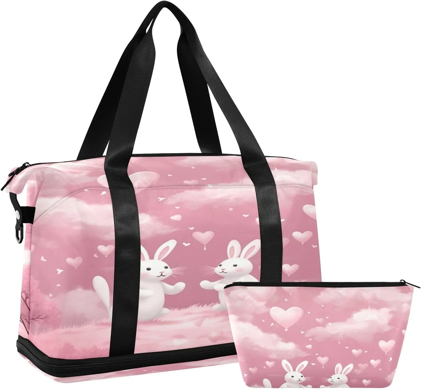 Cute Rabbits Gym Bag for Men Women with Shoes Compartment & Wet Pocket Sport Travel Duffel Bag Waterproof Weekender Overnight Bag