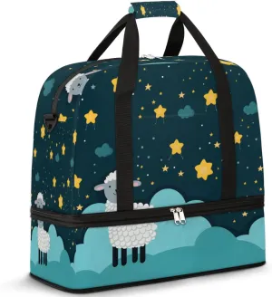 Cute White Sheep Foldable Travel Duffel Bag Overnight Weekender Bag with Shoes Compartment Sports Gym Bag for Men Women