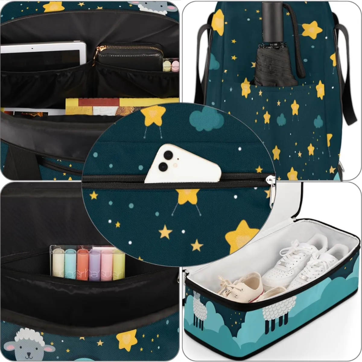 Cute White Sheep Foldable Travel Duffel Bag Overnight Weekender Bag with Shoes Compartment Sports Gym Bag for Men Women