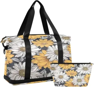 Daisies Sports Gym Bag,Travel Duffel bag with Wet Pocket & Shoes Compartment Lightweight Waterproof Overnight Bag for Men Women