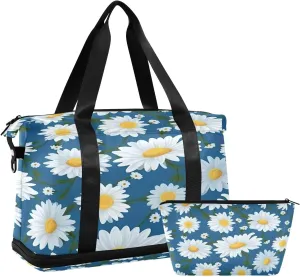 Daisies Sports Gym Bag,Travel Duffel bag with Wet Pocket & Shoes Compartment Lightweight Waterproof Overnight Bag for Men Women