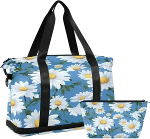 Daisies Sports Gym Bag,Travel Duffel bag with Wet Pocket & Shoes Compartment Lightweight Waterproof Overnight Bag for Men Women