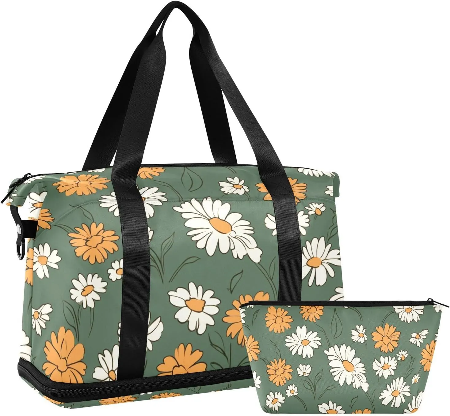Daisy Floral Gym Bag for Men Women with Shoes Compartment & Wet Pocket Sport Travel Duffel Bag Waterproof Weekender Overnight Bag