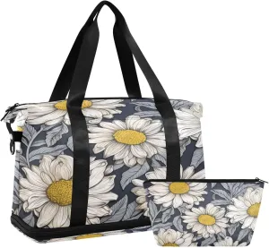 Daisy Pattern Gym Bag for Men Women with Shoes Compartment & Wet Pocket Sport Travel Duffel Bag Waterproof Weekender Overnight Bag