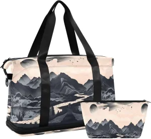 Desertscape Pattern Gym Bag for Men Women with Shoes Compartment & Wet Pocket Sport Travel Duffel Bag Waterproof Weekender Overnight Bag
