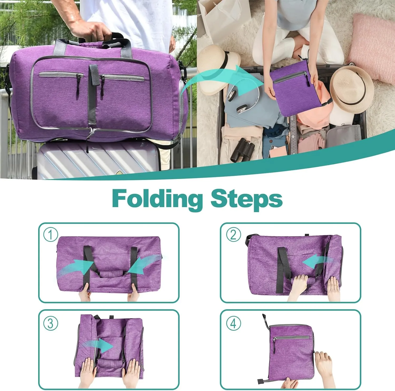 Dimayar 85L Travel Duffle Bag for Men Women - Foldable Duffel Bag with Shoes Compartment - Overnight Bags Waterproof & Tear Resistant(Purple)