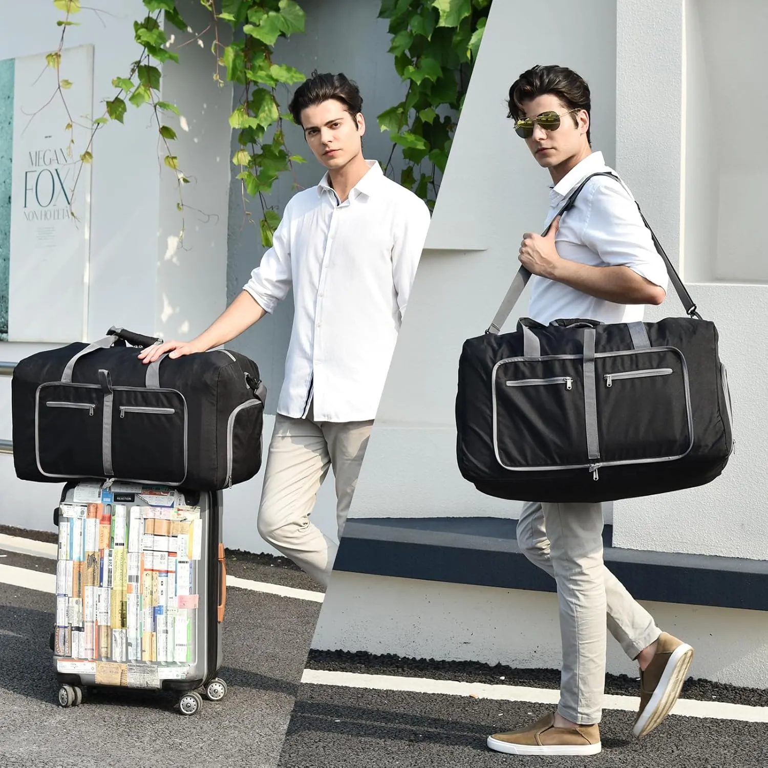Dimayar Travel Duffle Bag for Men - Foldable Duffel Bag with Shoes Compartment - Overnight Bags Waterproof & Tear Resistant, Black, 85L