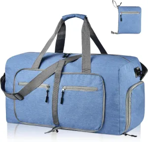 Dimayar Travel Duffle Bag for Men - Foldable Duffel Bag with Shoes Compartment - Overnight Bags Waterproof & Tear Resistant, Blue, 65L
