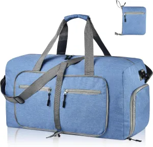 Dimayar Travel Duffle Bag for Men - Foldable Duffel Bag with Shoes Compartment - Overnight Bags Waterproof & Tear Resistant, Blue, 85L