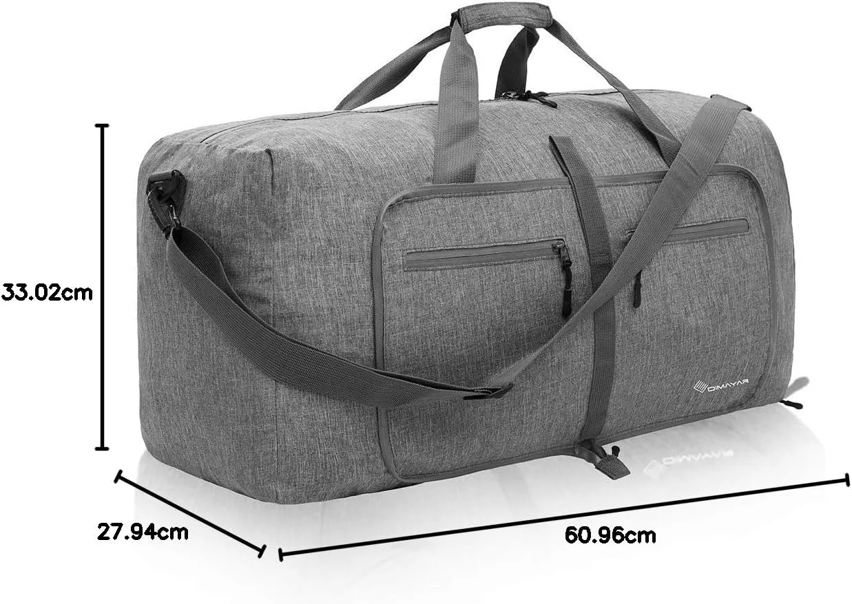 Dimayar Travel Duffle Bag for Men - Foldable Duffel Bag with Shoes Compartment - Overnight Bags Waterproof & Tear Resistant, Grey, 65L