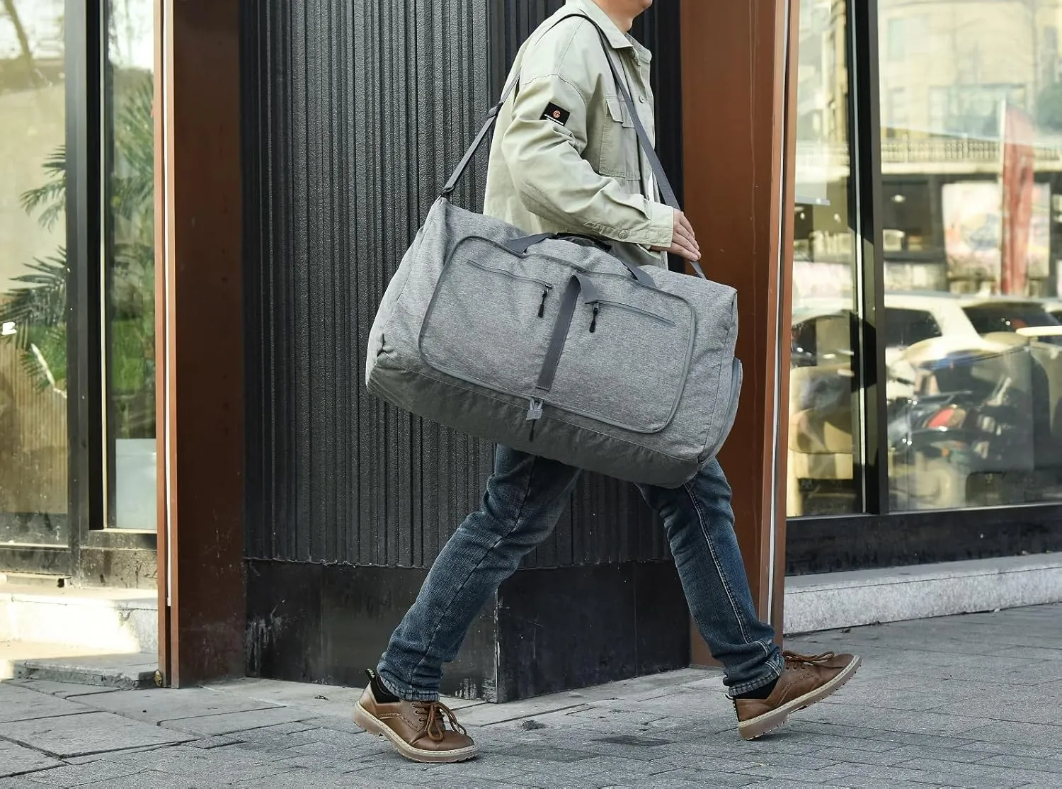 Dimayar Travel Duffle Bag for Men - Foldable Duffel Bag with Shoes Compartment - Overnight Bags Waterproof & Tear Resistant, Grey, 65L