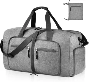 Dimayar Travel Duffle Bag for Men - Foldable Duffel Bag with Shoes Compartment - Overnight Bags Waterproof & Tear Resistant, Grey, 65L