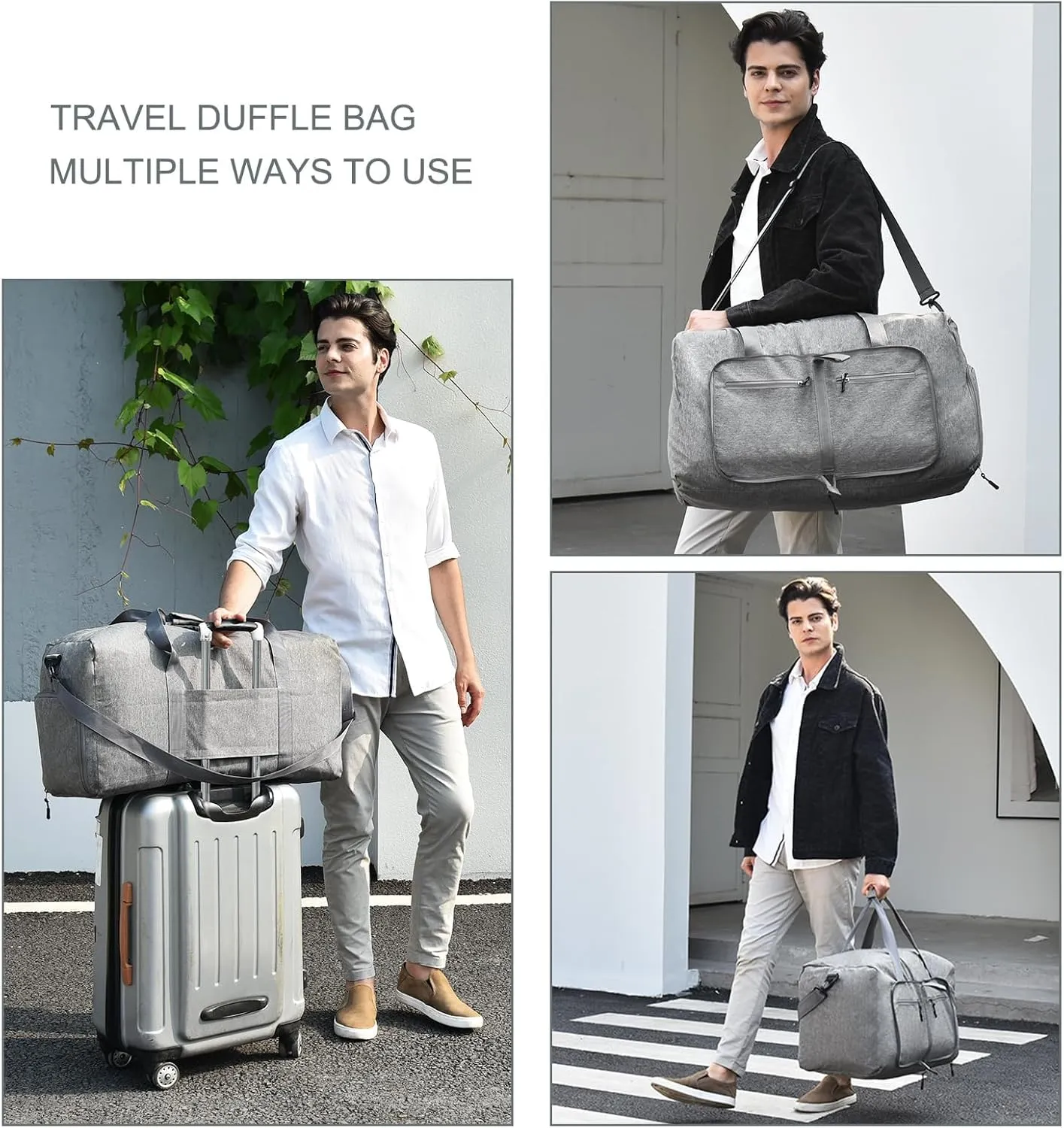 Dimayar Travel Duffle Bag for Men - Foldable Duffel Bag with Shoes Compartment - Overnight Bags Waterproof & Tear Resistant, Grey, 65L