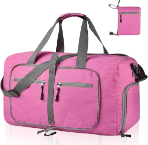 Dimayar Travel Duffle Bag for Men - Foldable Duffel Bag with Shoes Compartment - Overnight Bags Waterproof & Tear Resistant, Rouge Pink, 115L