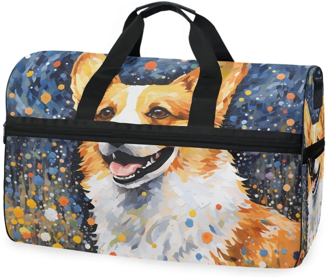 Dog Painting Travel Duffel Bag Luggage Sports Gym Bags With Shoes Compartment Large Capacity Lightweight Duffle Bag For Men Women