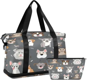 Dog Pattern Gym Bag for Men Women with Shoes Compartment & Wet Pocket Sport Travel Duffel Bag Waterproof Weekender Overnight Bag