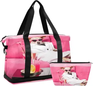 Dog Relaxing Sports Gym Bag,Travel Duffel bag with Wet Pocket & Shoes Compartment Lightweight Waterproof Overnight Bag for Men Women