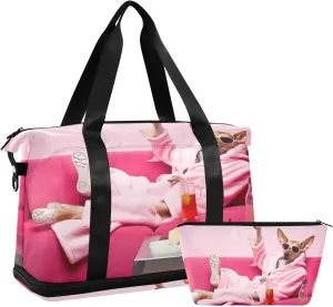 Dog Relaxing Sports Gym Bag,Travel Duffel bag with Wet Pocket & Shoes Compartment Lightweight Waterproof Overnight Bag for Men Women
