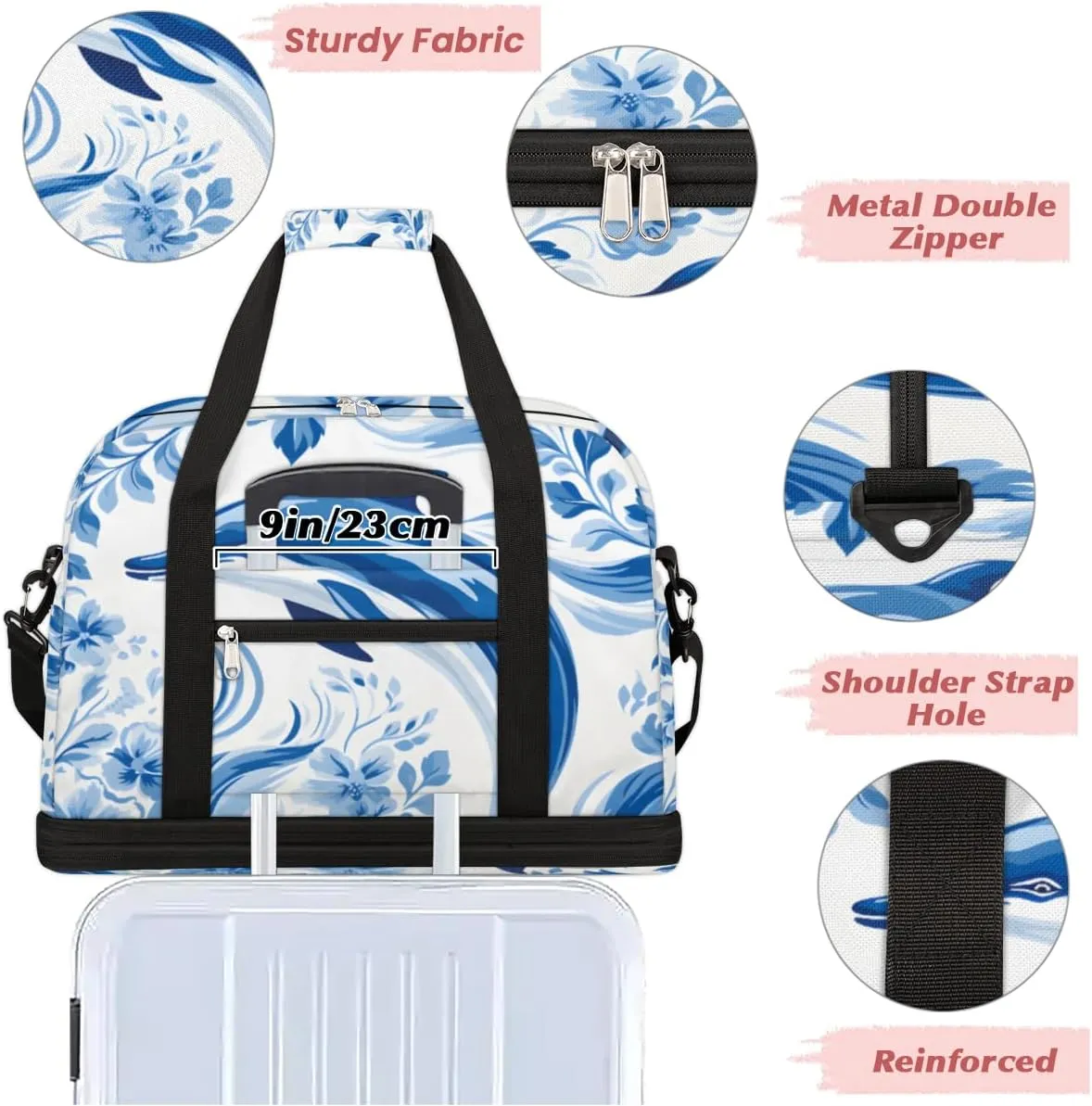 Dolphin Print Foldable Travel Duffel Bag Overnight Weekender Bag with Shoes Compartment Sports Gym Bag for Men Women