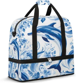 Dolphin Print Foldable Travel Duffel Bag Overnight Weekender Bag with Shoes Compartment Sports Gym Bag for Men Women