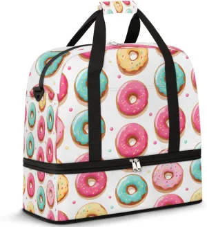 Donuts Foods Style Foldable Travel Duffel Bag Overnight Weekender Bag with Shoes Compartment Sports Gym Bag for Men Women