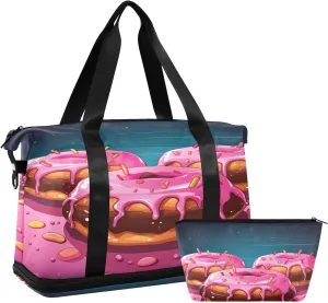 Donuts Sports Gym Bag,Travel Duffel bag with Wet Pocket & Shoes Compartment Lightweight Waterproof Overnight Bag for Men Women