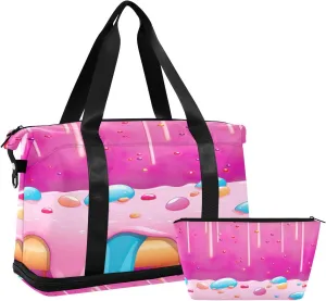 Donuts Sports Gym Bag,Travel Duffel bag with Wet Pocket & Shoes Compartment Lightweight Waterproof Overnight Bag for Men Women