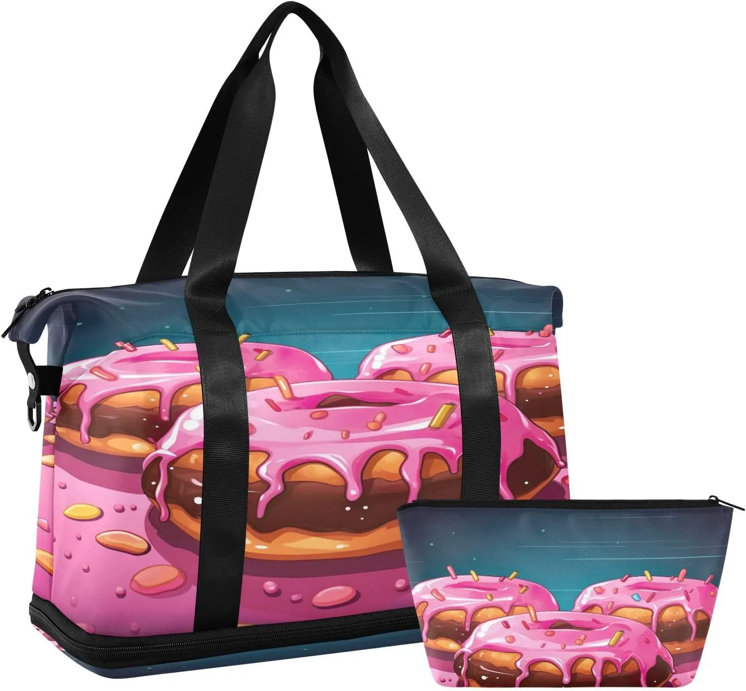 Donuts Sports Gym Bag,Travel Duffel bag with Wet Pocket & Shoes Compartment Lightweight Waterproof Overnight Bag for Men Women