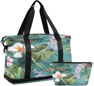 Dragonflies Flowers Sports Gym Bag,Travel Duffel bag with Wet Pocket & Shoes Compartment Lightweight Waterproof Overnight Bag for Men Women