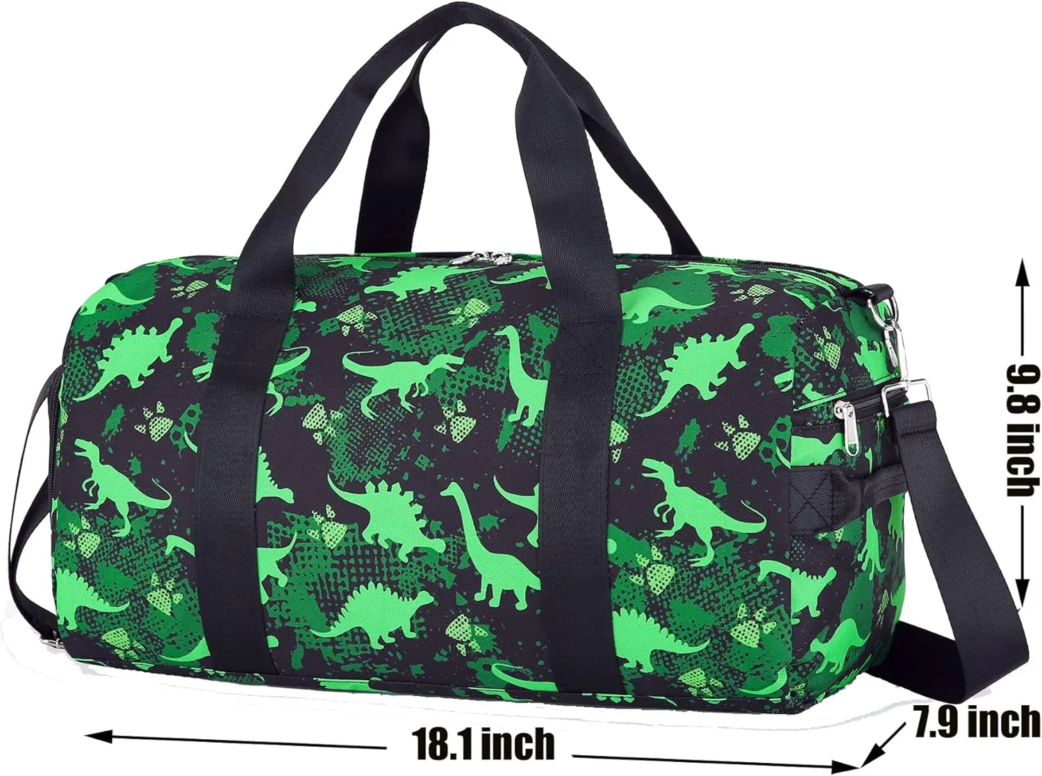 Duffle Bag for Kids Travel Overnight Bags Boys Sport Gym Bag with Shoe Compartment & Wet Pocket, Small Carry-On Size & Ideal for School Practice or Weekender Travel Bag Green DInosaur