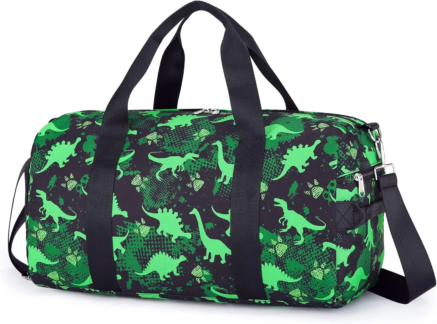 Duffle Bag for Kids Travel Overnight Bags Boys Sport Gym Bag with Shoe Compartment & Wet Pocket, Small Carry-On Size & Ideal for School Practice or Weekender Travel Bag Green DInosaur
