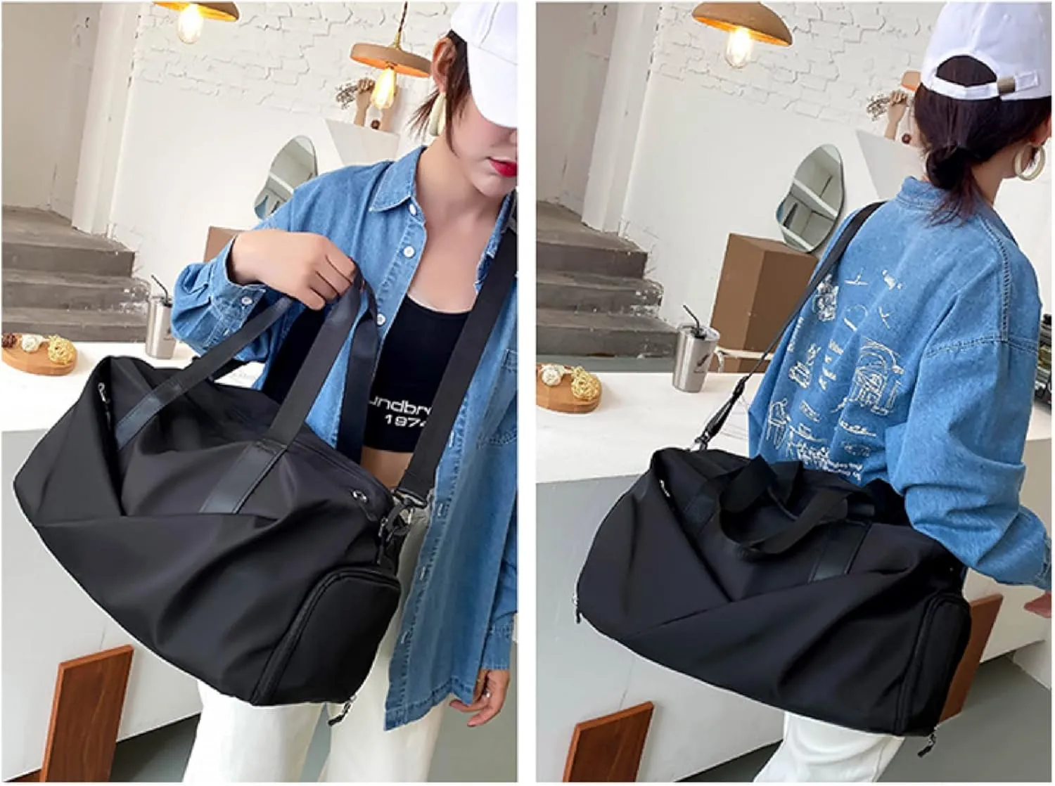 Duffle Bag, Gym Bag for Women, Separate Shoes Compartment Yoga Bag, Wet and Dry Separation Beach Bag, Black, Small, Leisure