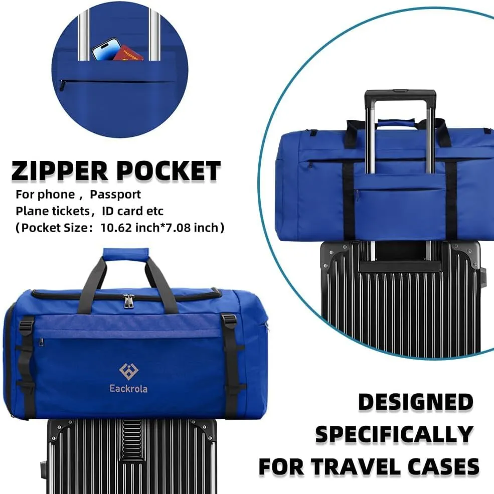 Eackrola Extra Large Sports Gym Bag, Travel Duffel bag with Wet Pocket & Shoes Compartment for men women, 85L, Lightweight （Blue）