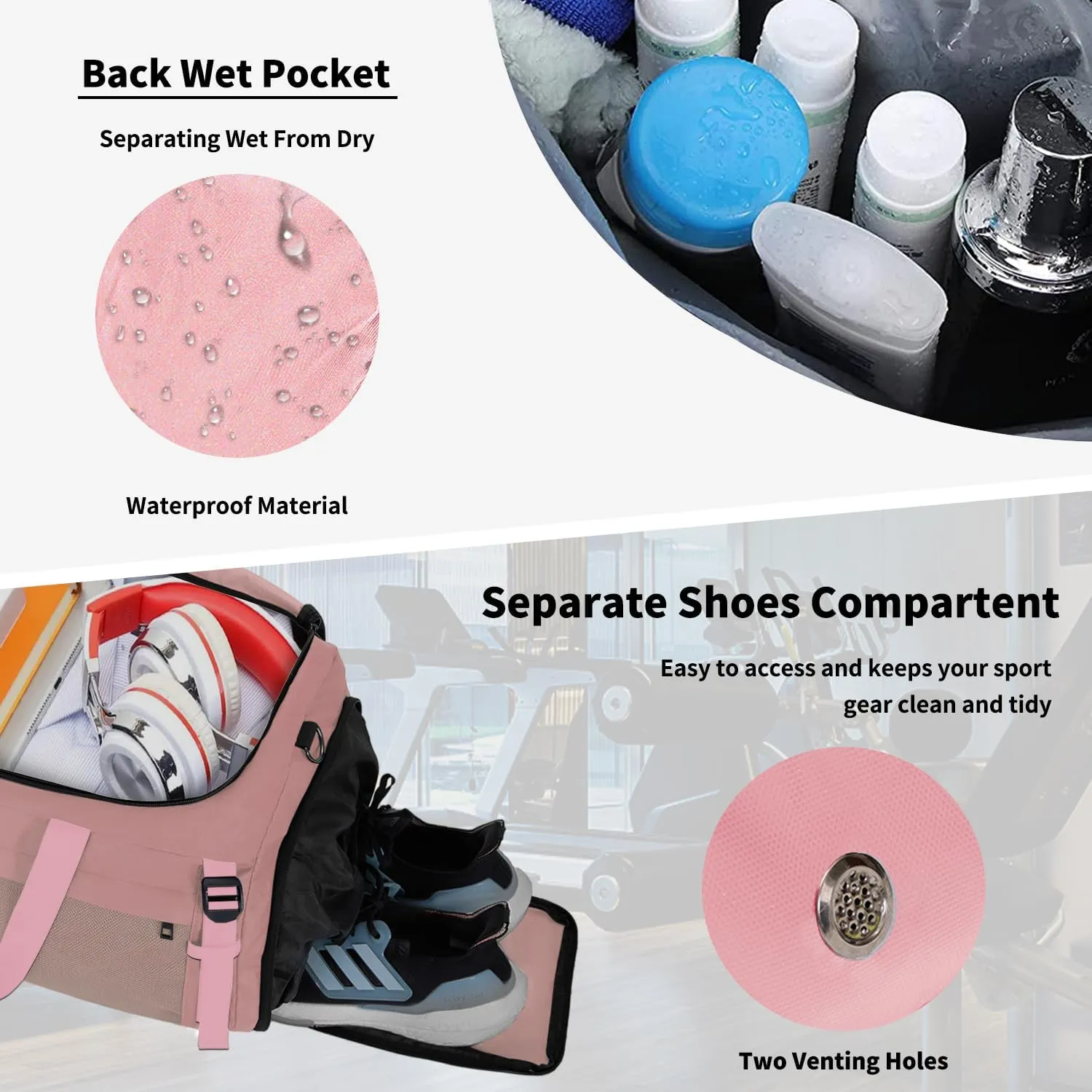 Eackrola Large Sports Gym Bag, Travel Duffel bag with Wet Pocket & Shoes Compartment for men women, 65L, LightweightPink