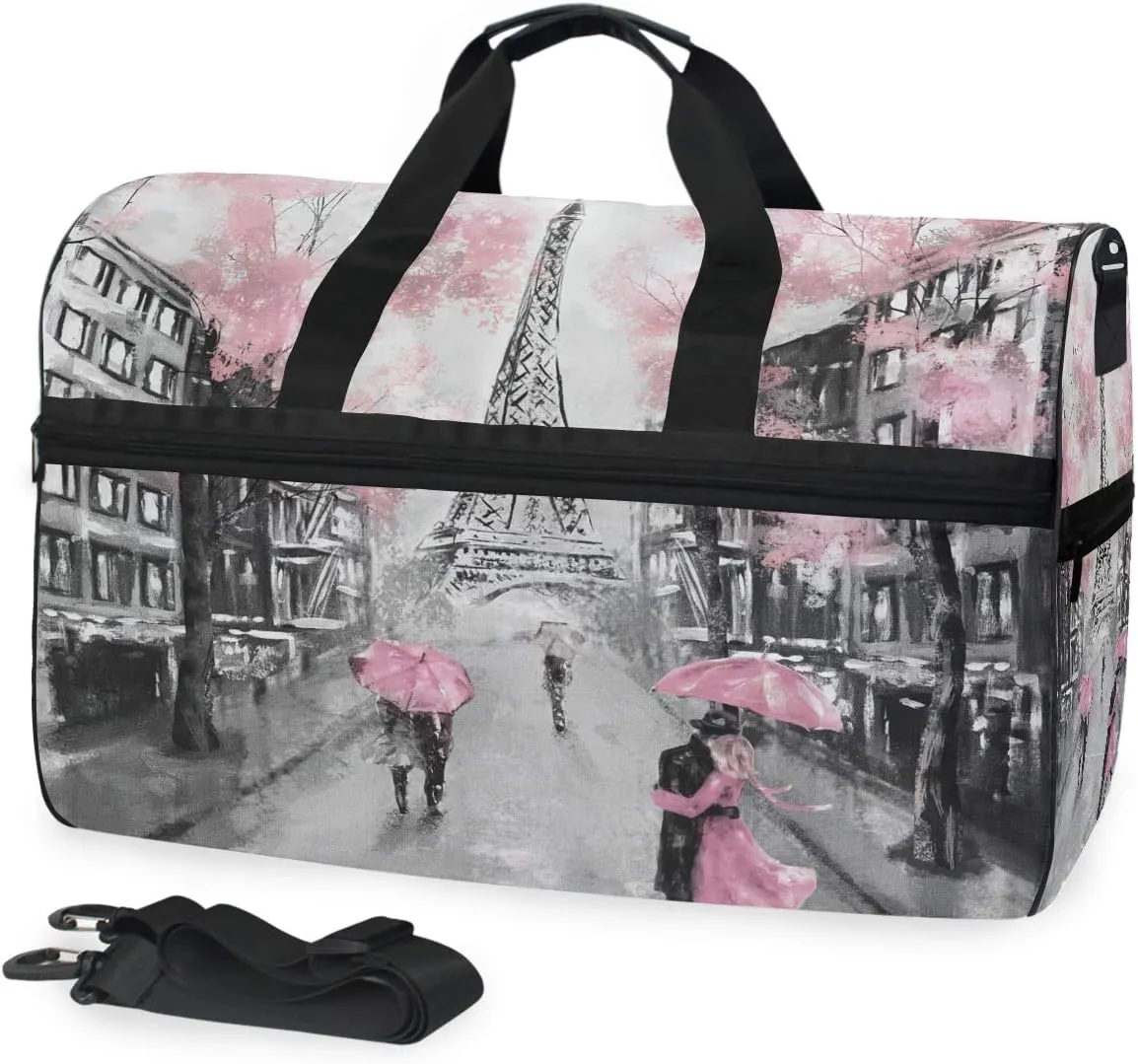 Eiffel Tower Paris France Travel Duffel Bag,Large Capacity Carry-on Luggage Sport Gym Bag Overnight Bag With Shoes Compartment