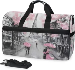 Eiffel Tower Paris France Travel Duffel Bag,Large Capacity Carry-on Luggage Sport Gym Bag Overnight Bag With Shoes Compartment