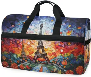 Eiffel Tower Travel Duffel Bag Luggage Sports Gym Bags With Shoes Compartment Large Capacity Lightweight Duffle Bag For Men Women