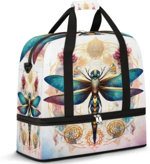 Ethnic Dragonfly Foldable Travel Duffel Bag Overnight Weekender Bag with Shoes Compartment Sports Gym Bag for Men Women