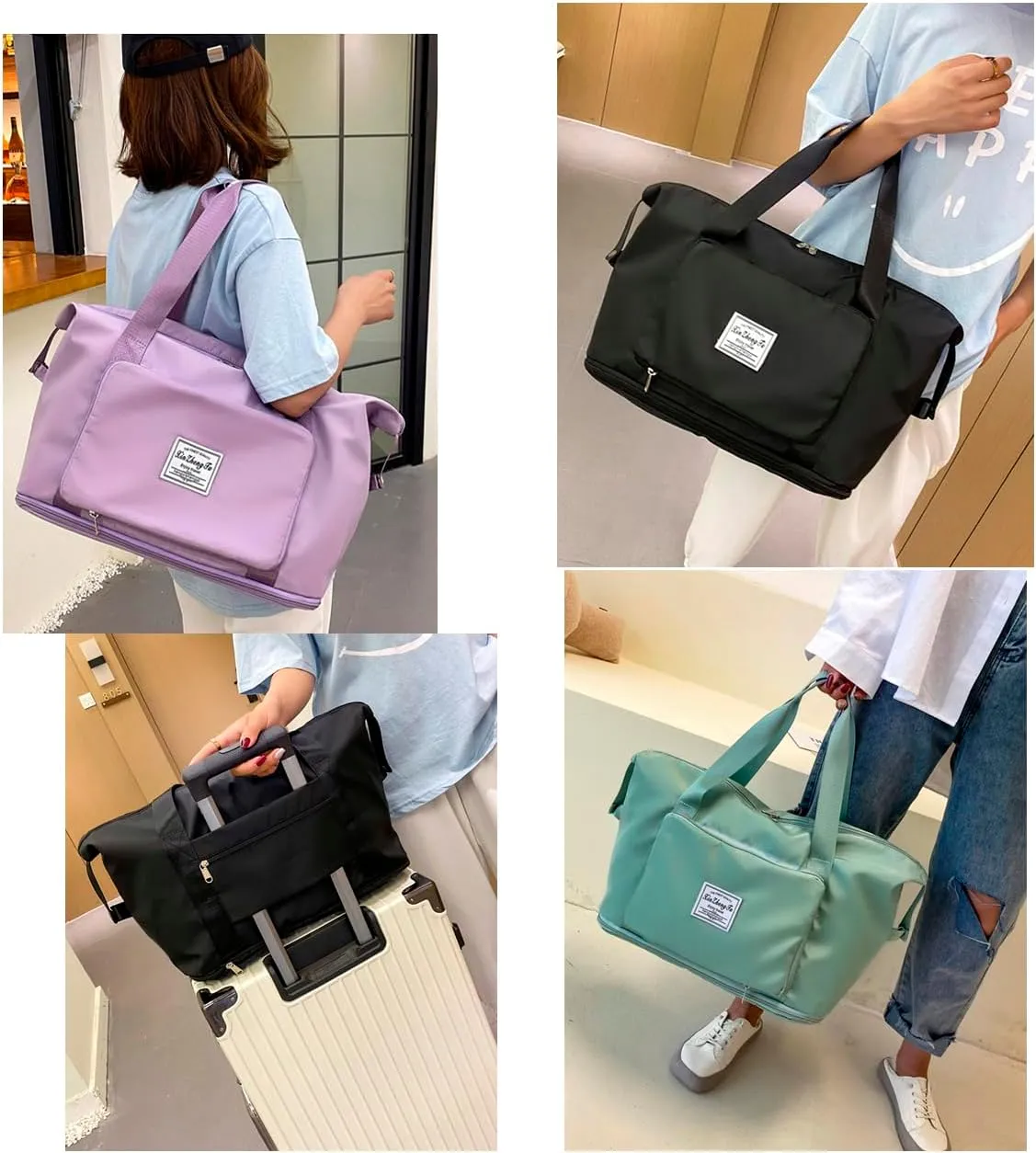 Expandable Travel Duffel Bag with Wet Pocket Shoes Compartment Overnight Weekender Bag Waterproof Gym Workout Handbag for Women and Man