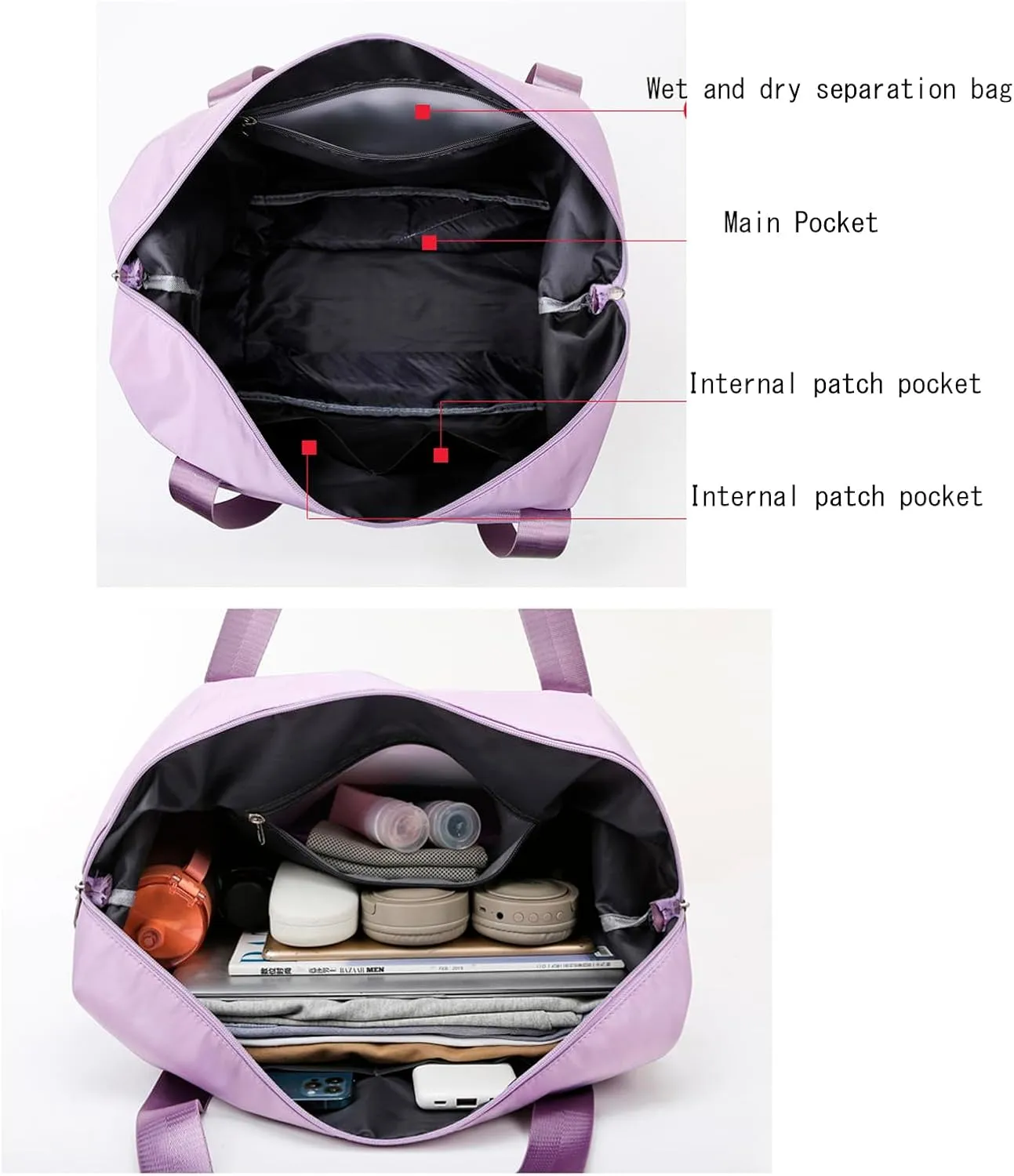Expandable Travel Duffel Bag with Wet Pocket Shoes Compartment Overnight Weekender Bag Waterproof Gym Workout Handbag for Women and Man