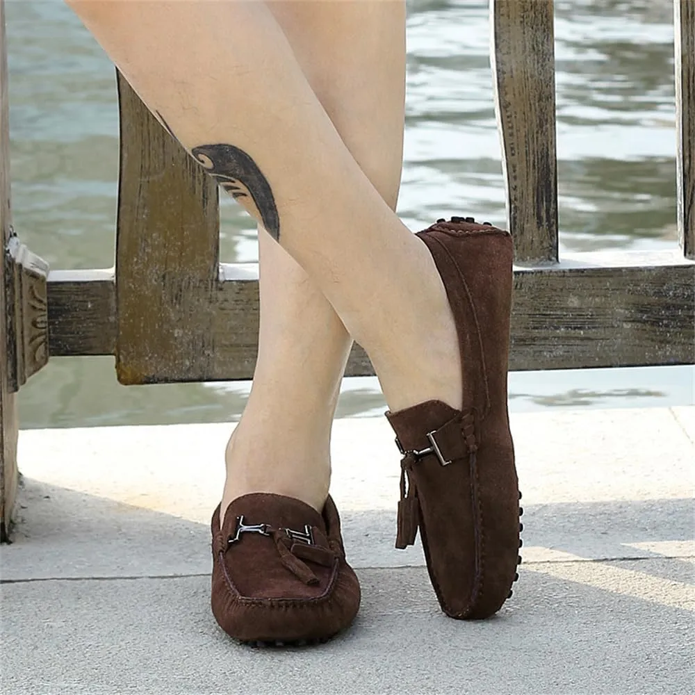 Fashion Mens Handmade Suede Leather Casual Loafers Shoes Plus Size Soft Comfortable Driving Walking Shoes