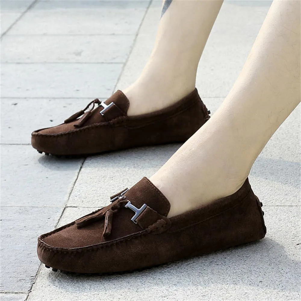 Fashion Mens Handmade Suede Leather Casual Loafers Shoes Plus Size Soft Comfortable Driving Walking Shoes