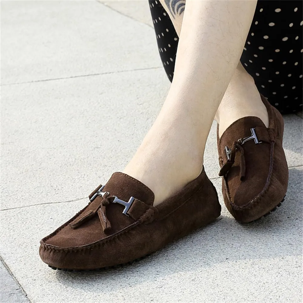 Fashion Mens Handmade Suede Leather Casual Loafers Shoes Plus Size Soft Comfortable Driving Walking Shoes
