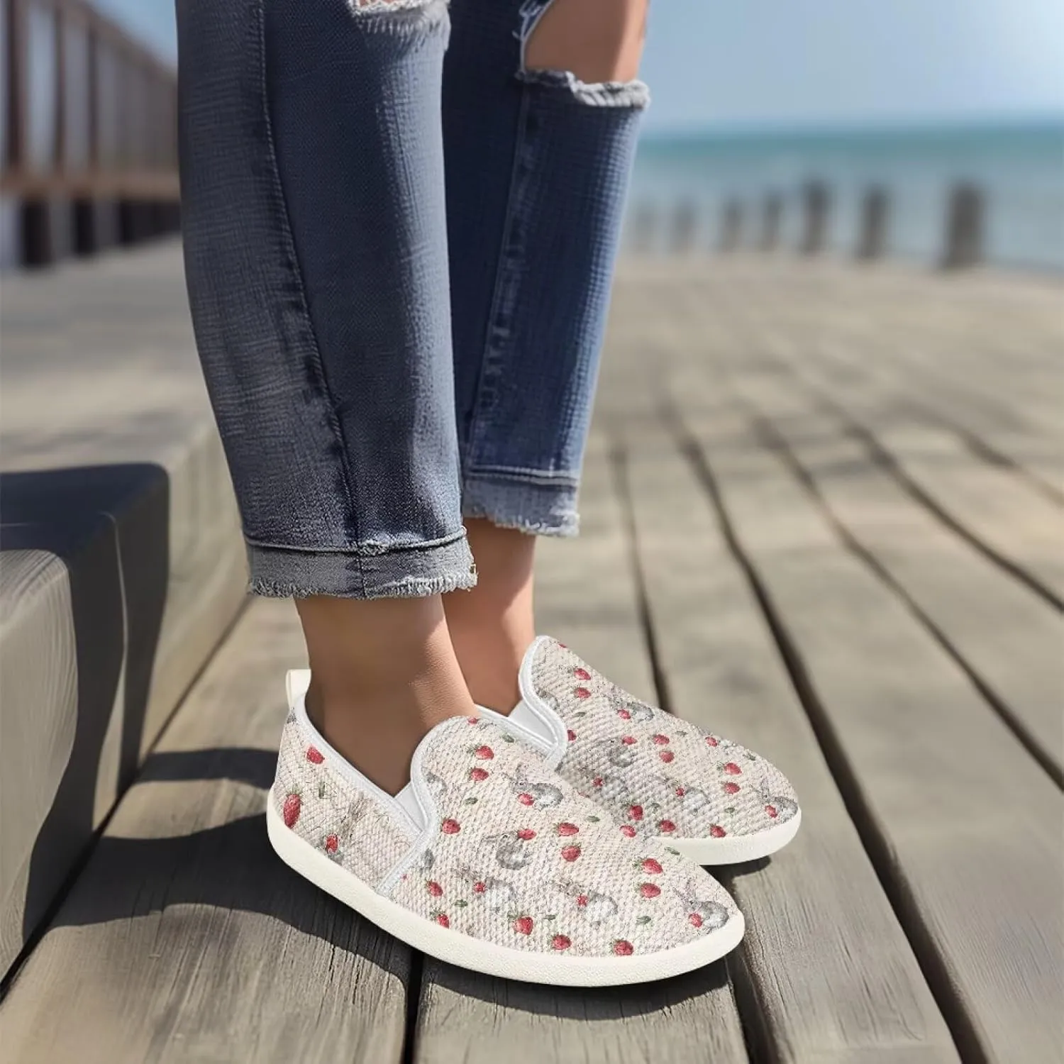 Fashion Sneakers for Women Shoes Lightweight Walking Casual Slip Ons Comfortable Art Painted Soft Athletic Travel Shoes for Ladies Sea Serise US Size 6-11