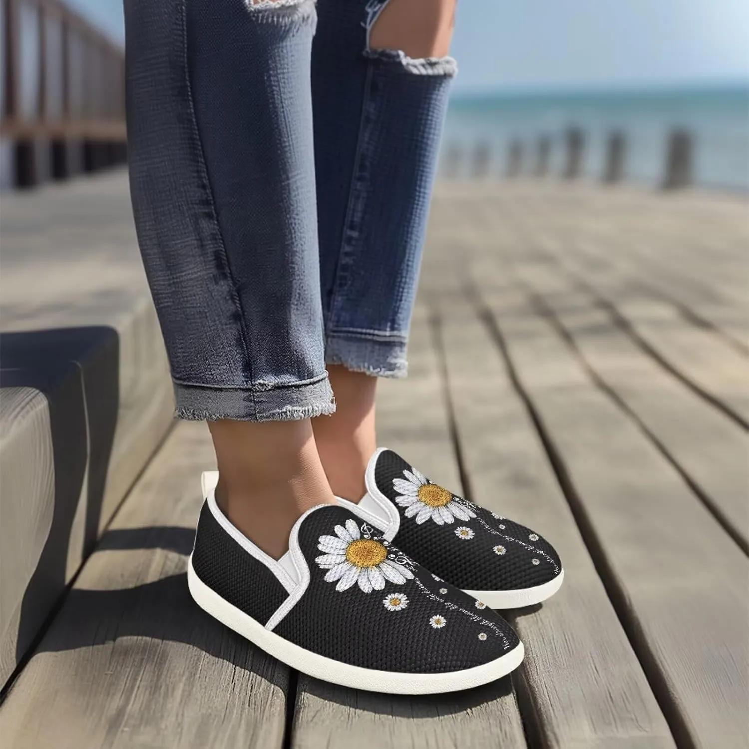 Fashion Sneakers for Women Shoes Lightweight Walking Casual Slip Ons Comfortable Art Painted Soft Athletic Travel Shoes for Ladies Sea Serise US Size 6-11