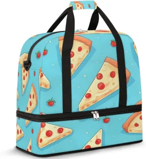 Fast Food Pizza Pattern Foldable Travel Duffel Bag Overnight Weekender Bag with Shoes Compartment Sports Gym Bag for Men Women