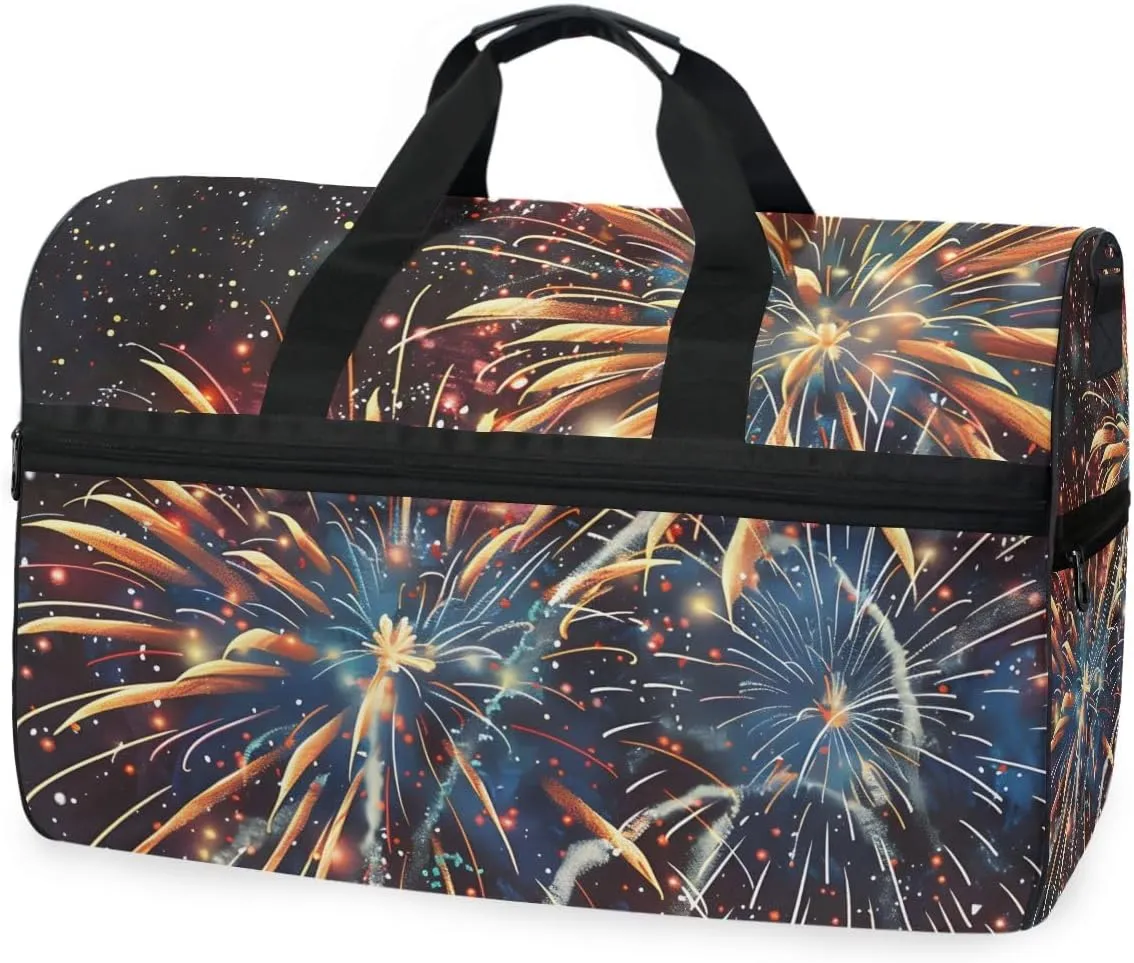 Fireworks Night Travel Duffel Bag Luggage Sports Gym Bags With Shoes Compartment Large Capacity Lightweight Duffle Bag For Men Women