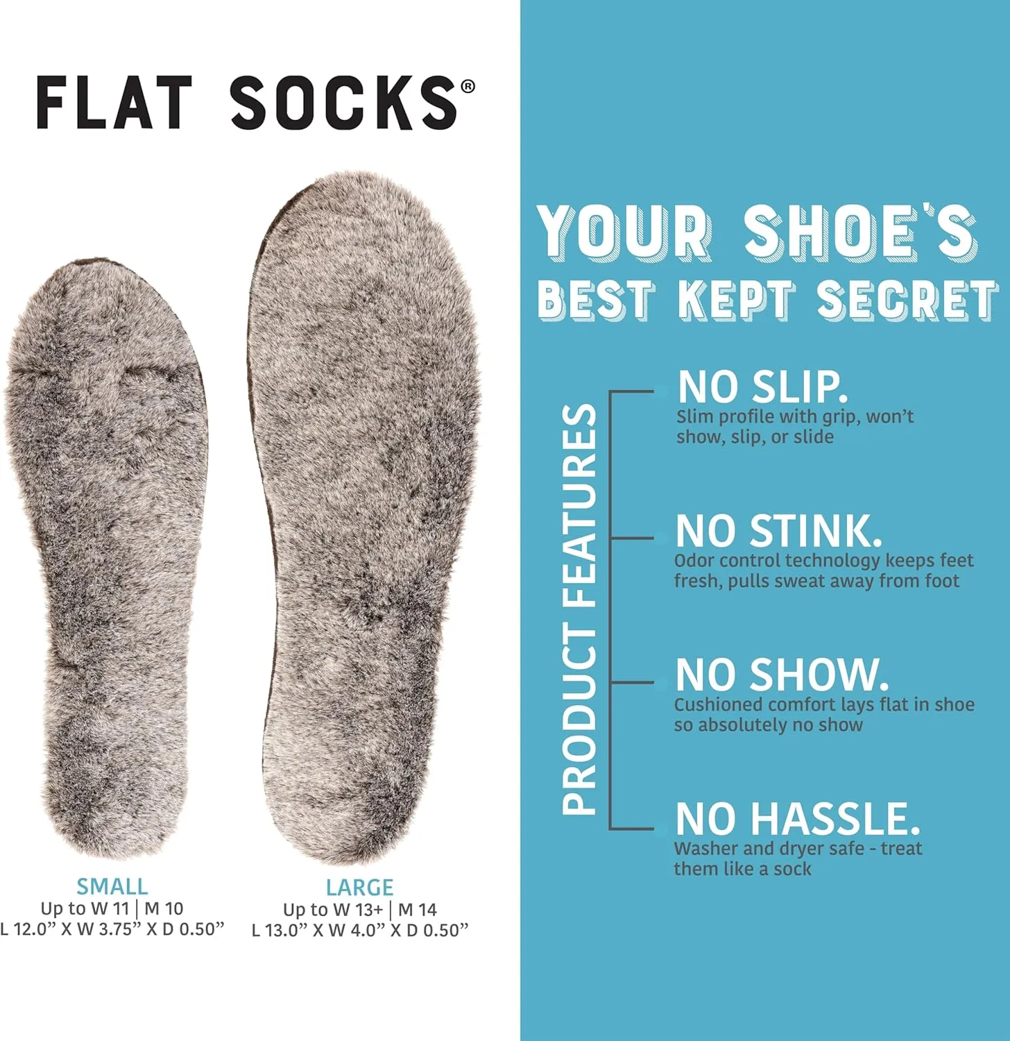 FLAT SOCKS Womens No Show Socks, Sockless Shoe Liner, No Slipping, No Stinking, Washable Barefoot Shoe Insert, Classic