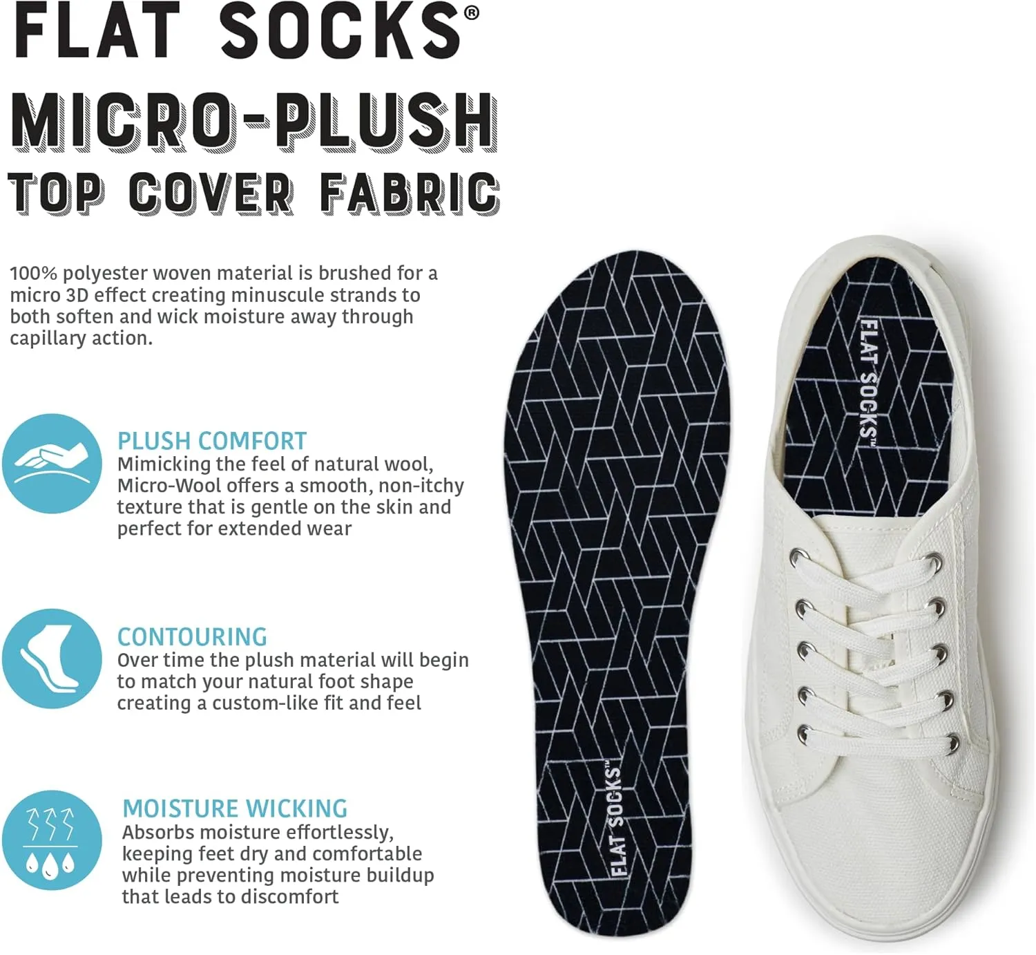 FLAT SOCKS Womens No Show Socks, Sockless Shoe Liner, No Slipping, No Stinking, Washable Barefoot Shoe Insert, Classic