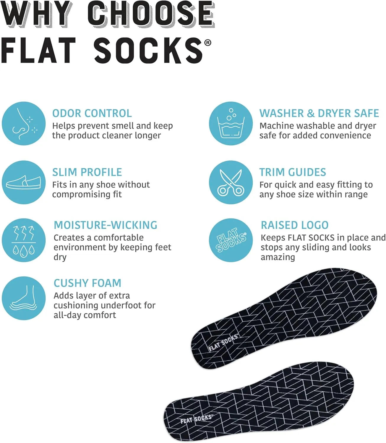 FLAT SOCKS Womens No Show Socks, Sockless Shoe Liner, No Slipping, No Stinking, Washable Barefoot Shoe Insert, Classic